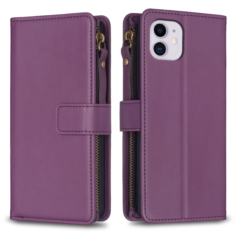 

For iPhone 11 9 Card Slots Zipper Wallet Leather Flip Phone Case(Dark Purple)