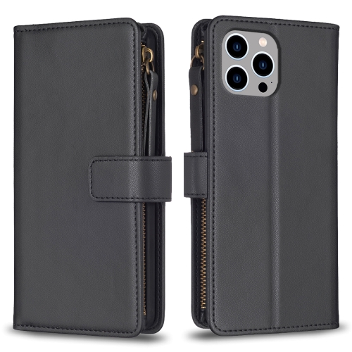 

For iPhone 12 / 12 Pro 9 Card Slots Zipper Wallet Leather Flip Phone Case(Black)