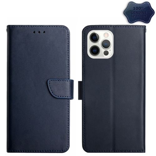 

For iPhone 15 Pro Max Genuine Leather Fingerprint-proof Flip Phone Case(Blue)