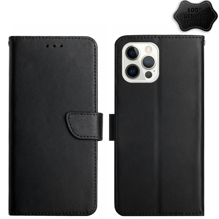 

For iPhone 15 Pro Max Genuine Leather Fingerprint-proof Flip Phone Case(Black)