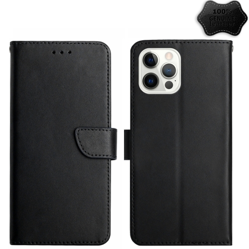 

For iPhone 15 Pro Genuine Leather Fingerprint-proof Flip Phone Case(Black)