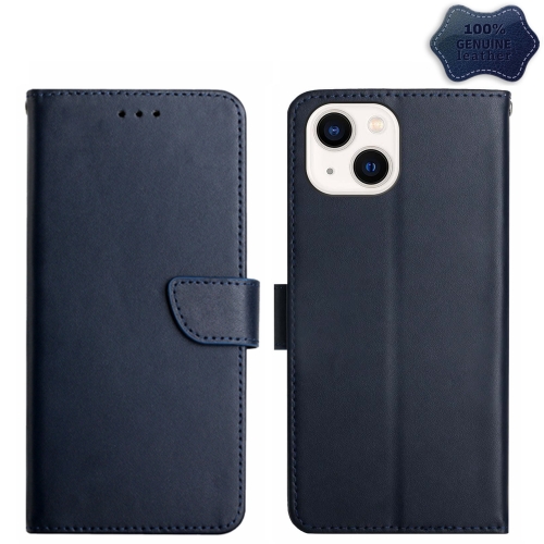 

For iPhone 15 Plus Genuine Leather Fingerprint-proof Flip Phone Case(Blue)