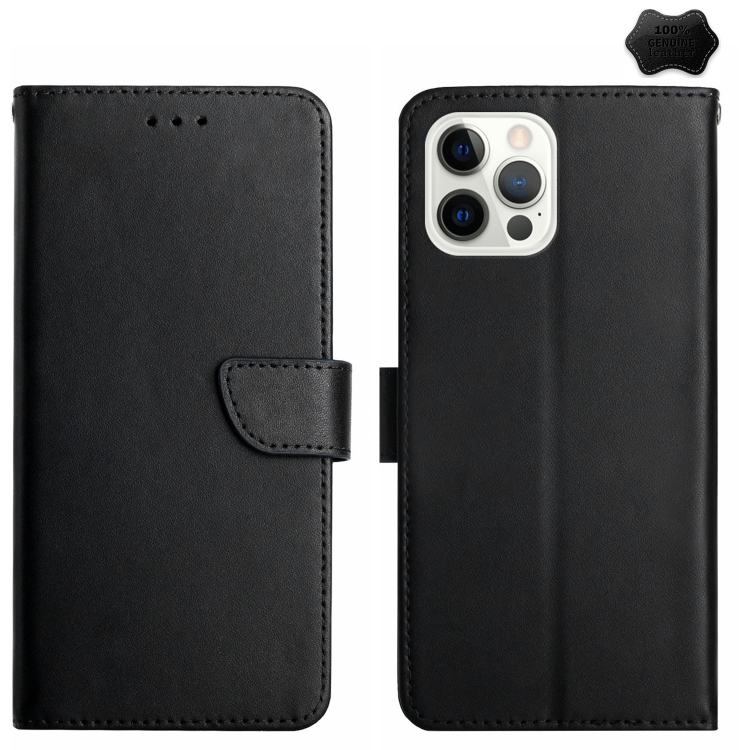 

For iPhone 16 Pro Genuine Leather Fingerprint-proof Flip Phone Case(Black)