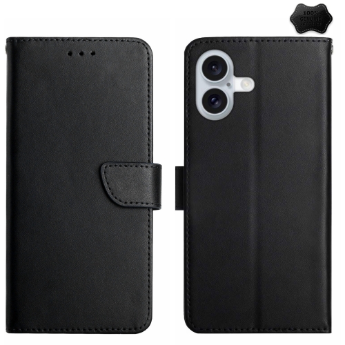 

For iPhone 16 Plus Genuine Leather Fingerprint-proof Flip Phone Case(Black)