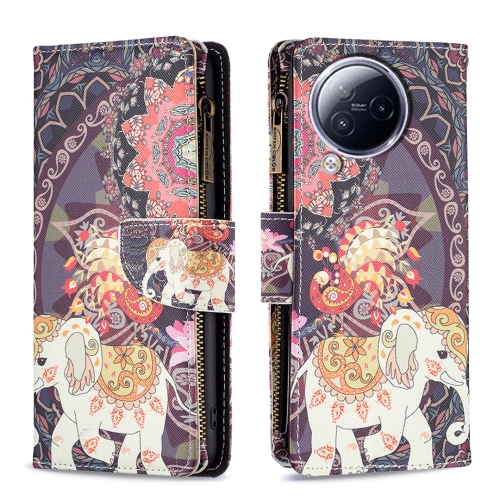 

For Xiaomi Civi 3 5G Colored Drawing Pattern Zipper Leather Phone Case(Flower Elephants)