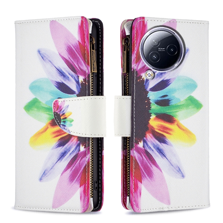 

For Xiaomi Civi 3 5G Colored Drawing Pattern Zipper Leather Phone Case(Sun Flower)