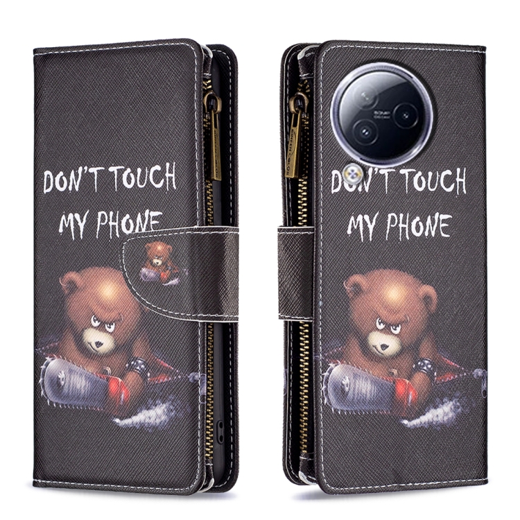 

For Xiaomi Civi 3 5G Colored Drawing Pattern Zipper Leather Phone Case(Bear)