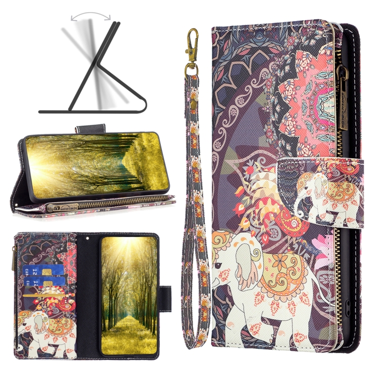 

For Xiaomi Redmi 12 4G Colored Drawing Pattern Zipper Leather Phone Case(Flower Elephants)