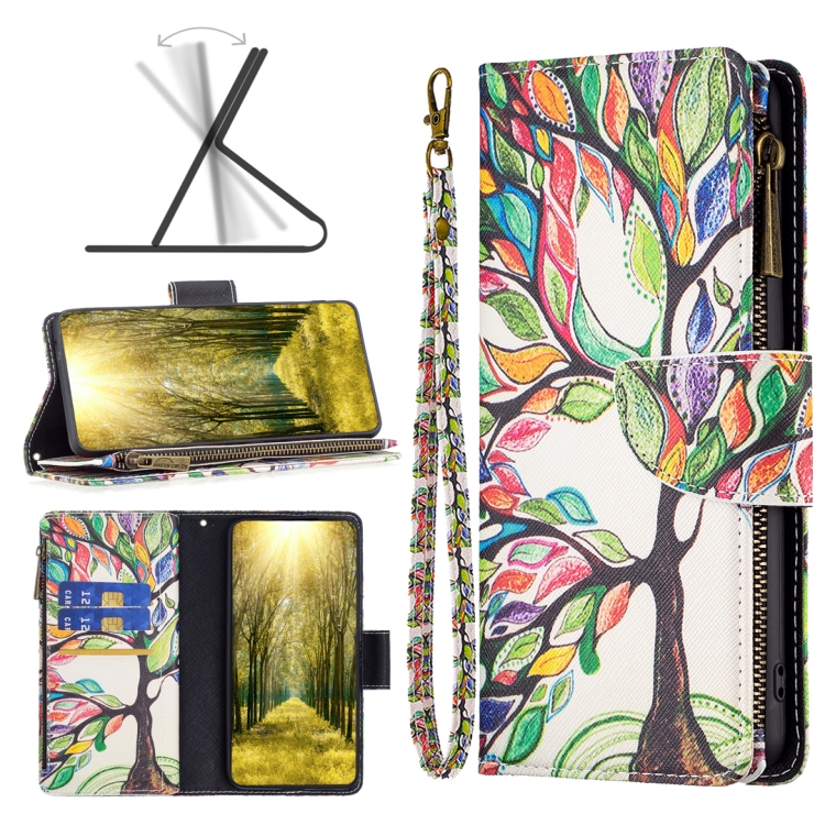 

For Xiaomi Redmi 12 4G Colored Drawing Pattern Zipper Leather Phone Case(Big Tree)