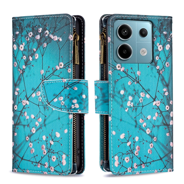 

For Xiaomi Redmi Note 13 Pro Colored Drawing Pattern Zipper Leather Phone Case(Plum Blossom)