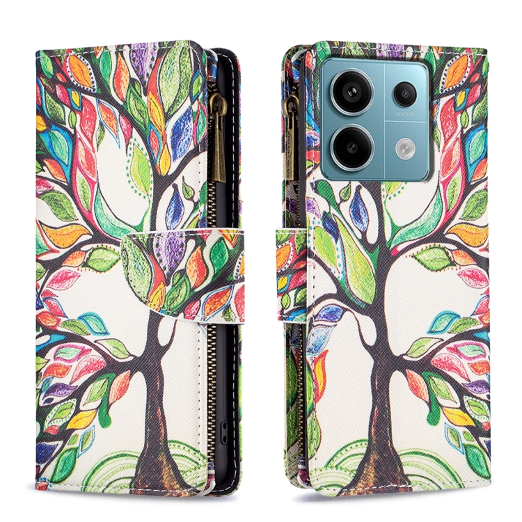 

For Xiaomi Redmi Note 13 Pro Colored Drawing Pattern Zipper Leather Phone Case(Big Tree)