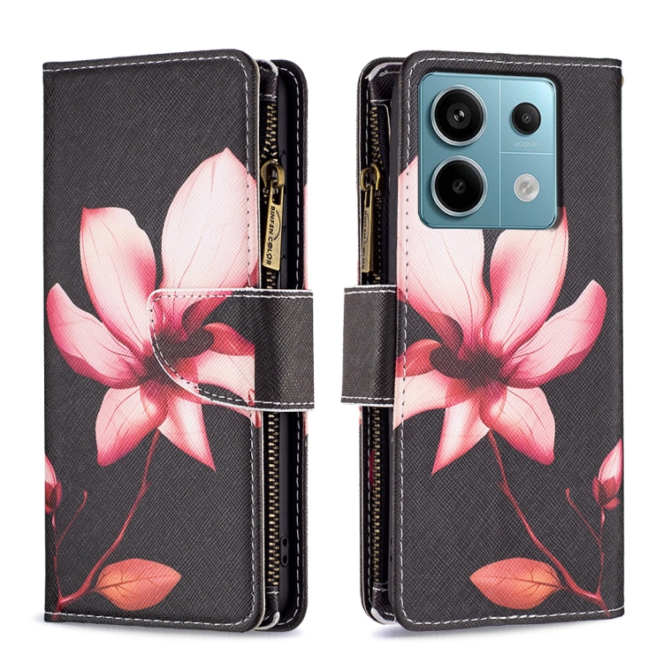 

For Xiaomi Redmi Note 13 Pro Colored Drawing Pattern Zipper Leather Phone Case(Lotus)