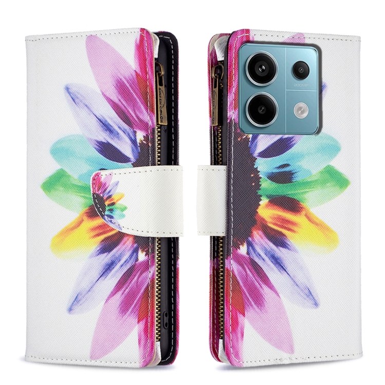 

For Xiaomi Redmi Note 13 Pro 5G Colored Drawing Pattern Zipper Leather Phone Case(Sun Flower)