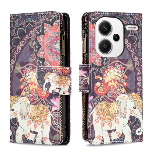 

For Xiaomi Redmi Note 13 Pro+ 5G Colored Drawing Pattern Zipper Leather Phone Case(Flower Elephants)