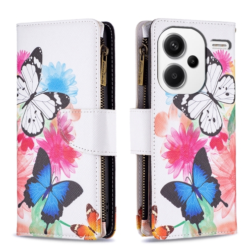 

For Xiaomi Redmi Note 13 Pro+ 5G Colored Drawing Pattern Zipper Leather Phone Case(Two Butterflies)