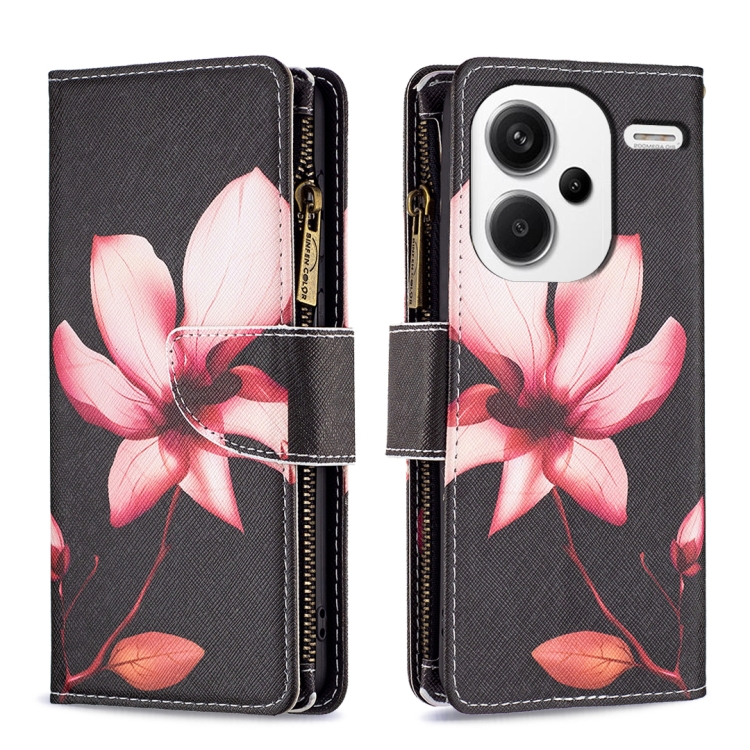 

For Xiaomi Redmi Note 13 Pro+ Colored Drawing Pattern Zipper Leather Phone Case(Lotus)