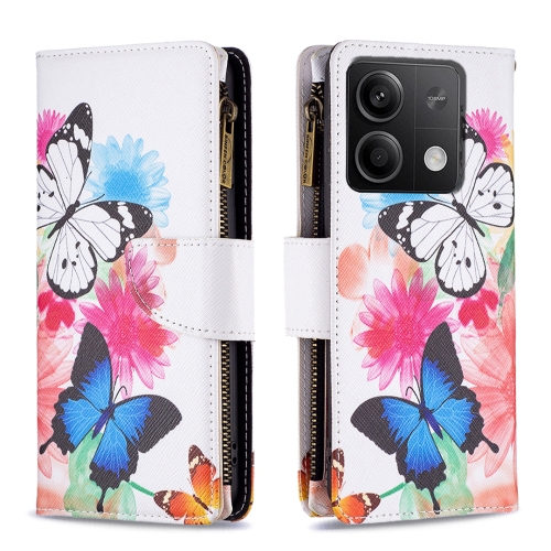 

For Xiaomi Redmi Note 13 Colored Drawing Pattern Zipper Leather Phone Case(Two Butterflies)