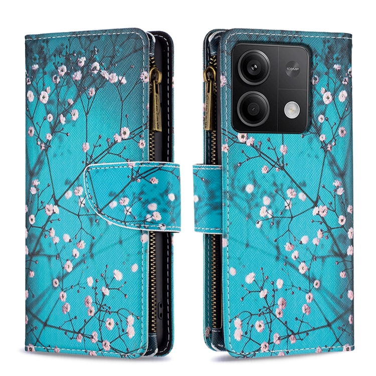 

For Xiaomi Redmi Note 13 Colored Drawing Pattern Zipper Leather Phone Case(Plum Blossom)