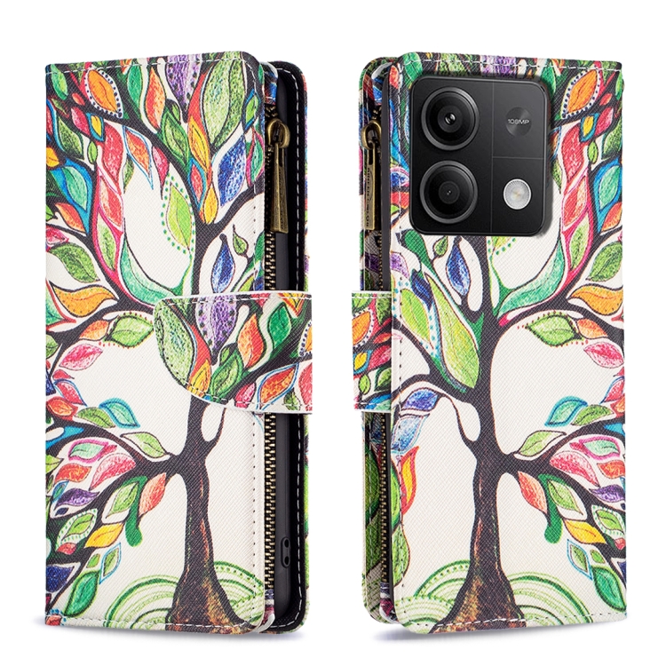

For Xiaomi Redmi Note 13 Colored Drawing Pattern Zipper Leather Phone Case(Big Tree)