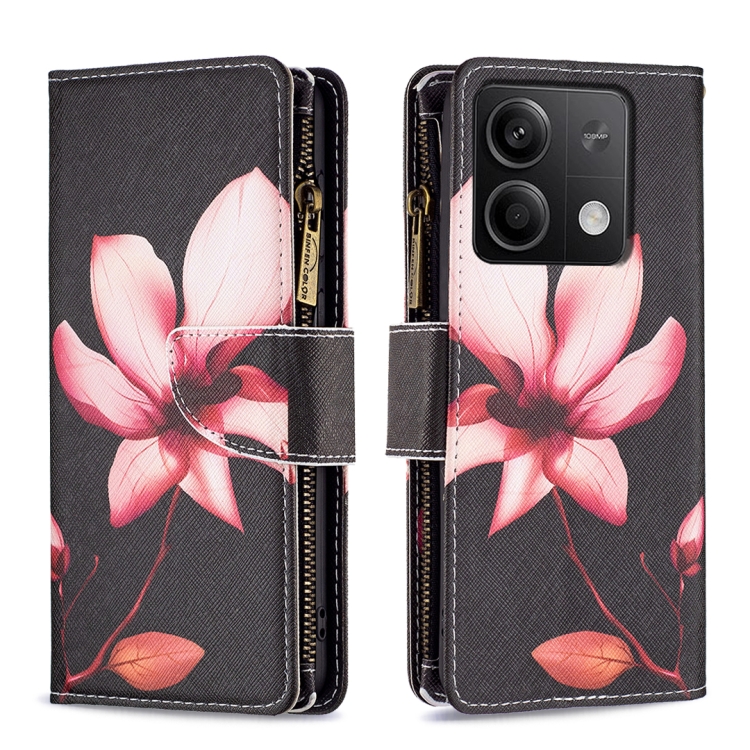 

For Xiaomi Redmi Note 13 Colored Drawing Pattern Zipper Leather Phone Case(Lotus)
