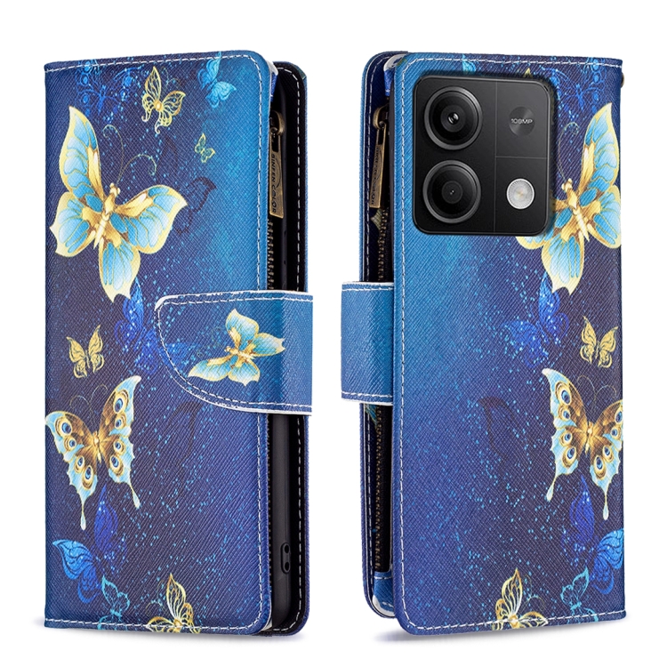 

For Xiaomi Redmi Note 13 Colored Drawing Pattern Zipper Leather Phone Case(Big Butterfly)