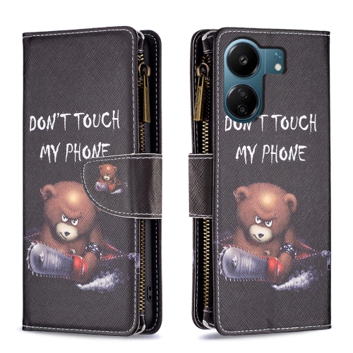 

For Xiaomi Redmi 13C Colored Drawing Pattern Zipper Leather Phone Case(Bear)
