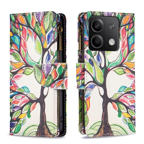 

For Xiaomi Redmi Note 13 4G Global Colored Drawing Pattern Zipper Leather Phone Case(Big Tree)