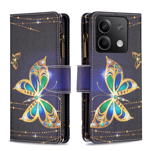 

For Xiaomi Redmi Note 13 4G Global Colored Drawing Pattern Zipper Leather Phone Case(Big Butterfly)