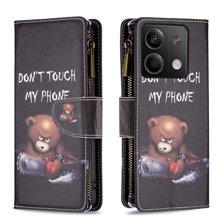 

For Xiaomi Redmi Note 13 4G Global Colored Drawing Pattern Zipper Leather Phone Case(Bear)