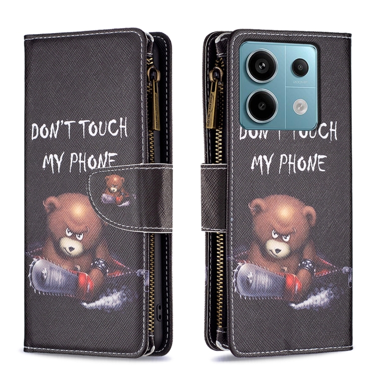 

For Xiaomi Redmi Note 13 Pro 4G Global Colored Drawing Pattern Zipper Leather Phone Case(Bear)