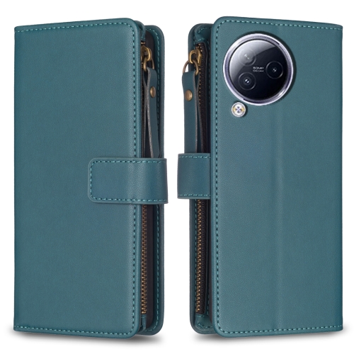 

For Xiaomi Civi 3 5G 9 Card Slots Zipper Wallet Leather Flip Phone Case(Green)