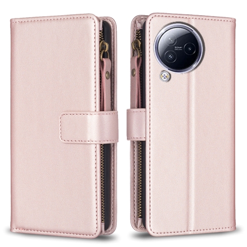 

For Xiaomi Civi 3 5G 9 Card Slots Zipper Wallet Leather Flip Phone Case(Rose Gold)