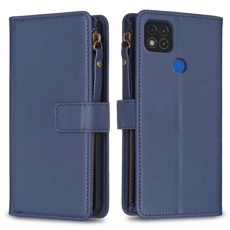 

For Xiaomi Redmi 9C 9 Card Slots Zipper Wallet Leather Flip Phone Case(Blue)
