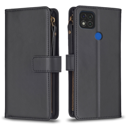 

For Xiaomi Redmi 9C 9 Card Slots Zipper Wallet Leather Flip Phone Case(Black)