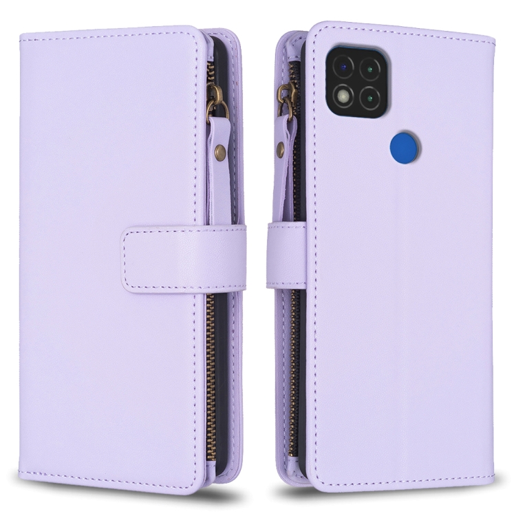 

For Xiaomi Redmi 9C 9 Card Slots Zipper Wallet Leather Flip Phone Case(Light Purple)