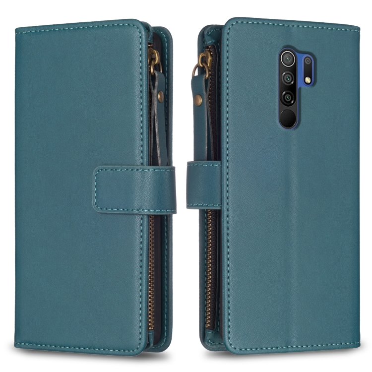 

For Xiaomi Redmi 9 9 Card Slots Zipper Wallet Leather Flip Phone Case(Green)