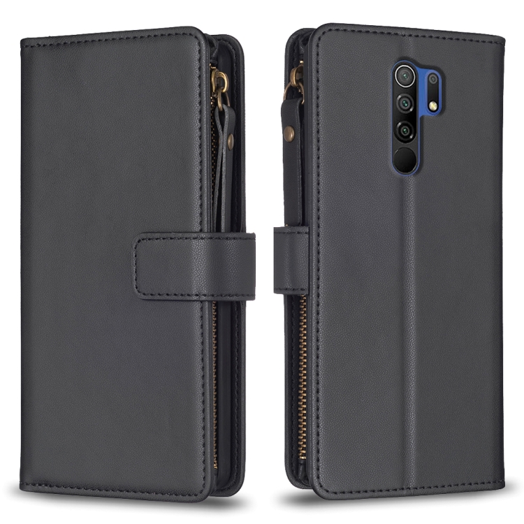 

For Xiaomi Redmi 9 9 Card Slots Zipper Wallet Leather Flip Phone Case(Black)
