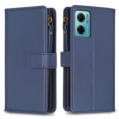 

For Xiaomi Redmi 10 5G 9 Card Slots Zipper Wallet Leather Flip Phone Case(Blue)