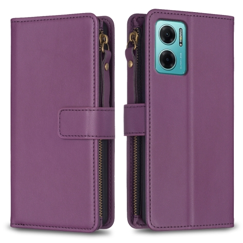 

For Xiaomi Redmi 10 5G 9 Card Slots Zipper Wallet Leather Flip Phone Case(Dark Purple)