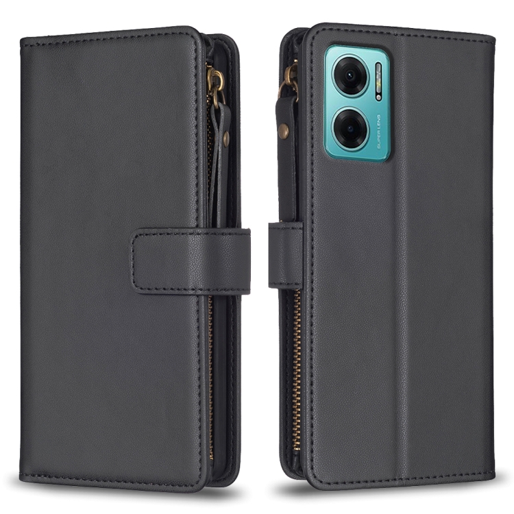 

For Xiaomi Redmi 10 5G 9 Card Slots Zipper Wallet Leather Flip Phone Case(Black)