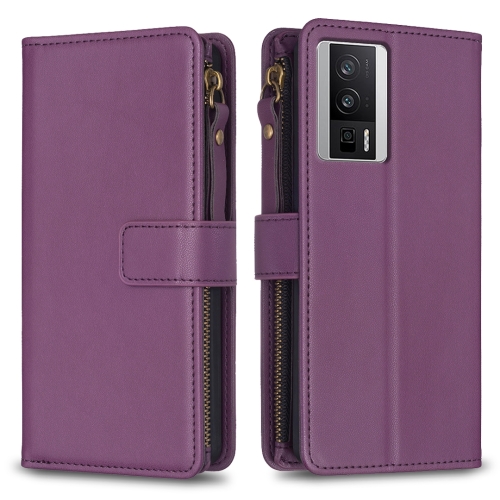 

For Xiaomi Redmi K60 / K60 Pro 9 Card Slots Zipper Wallet Leather Flip Phone Case(Dark Purple)