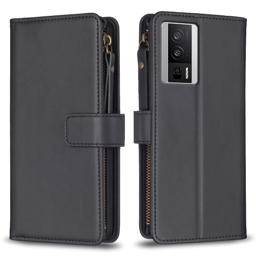 

For Xiaomi Redmi K60 / K60 Pro 9 Card Slots Zipper Wallet Leather Flip Phone Case(Black)