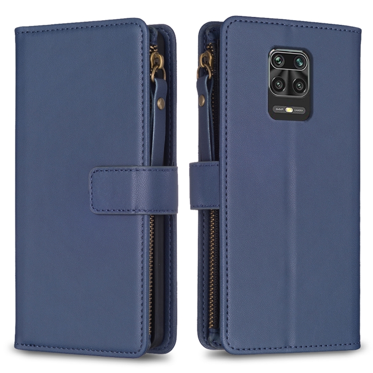 

For Xiaomi Redmi Note 9 Pro Max 9 Card Slots Zipper Wallet Leather Flip Phone Case(Blue)