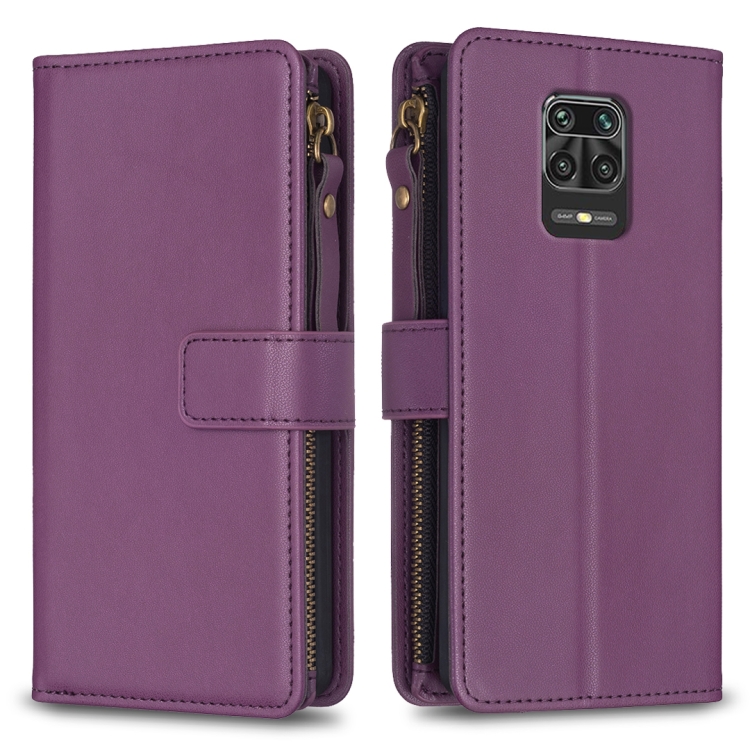 

For Xiaomi Redmi Note 9 Pro Max 9 Card Slots Zipper Wallet Leather Flip Phone Case(Dark Purple)