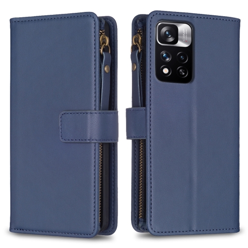 

For Xiaomi Redmi Note 11 Pro 9 Card Slots Zipper Wallet Leather Flip Phone Case(Blue)