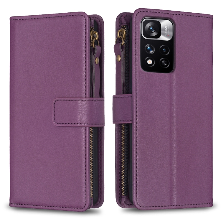 

For Xiaomi Redmi Note 11 Pro 9 Card Slots Zipper Wallet Leather Flip Phone Case(Dark Purple)