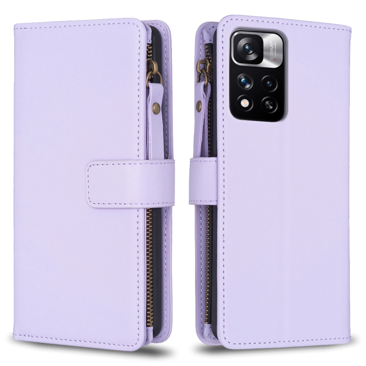 

For Xiaomi Redmi Note 11 Pro 9 Card Slots Zipper Wallet Leather Flip Phone Case(Light Purple)