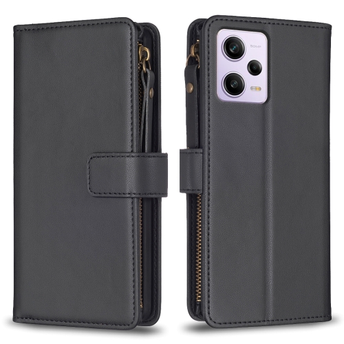 

For Xiaomi Redmi Note 12 Pro 9 Card Slots Zipper Wallet Leather Flip Phone Case(Black)
