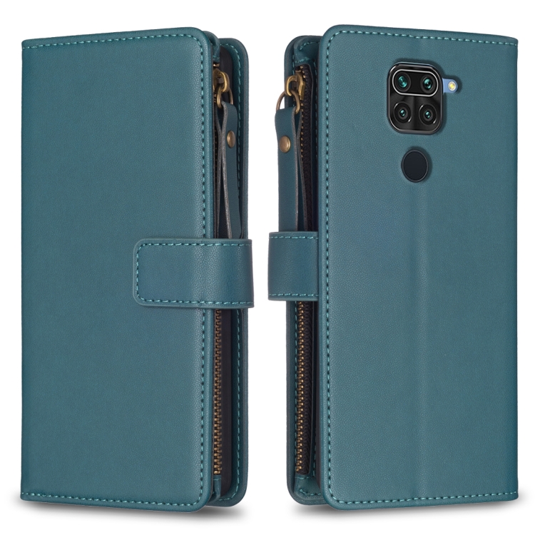 

For Xiaomi Redmi Note 9 9 Card Slots Zipper Wallet Leather Flip Phone Case(Green)