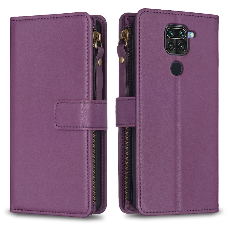 

For Xiaomi Redmi Note 9 9 Card Slots Zipper Wallet Leather Flip Phone Case(Dark Purple)